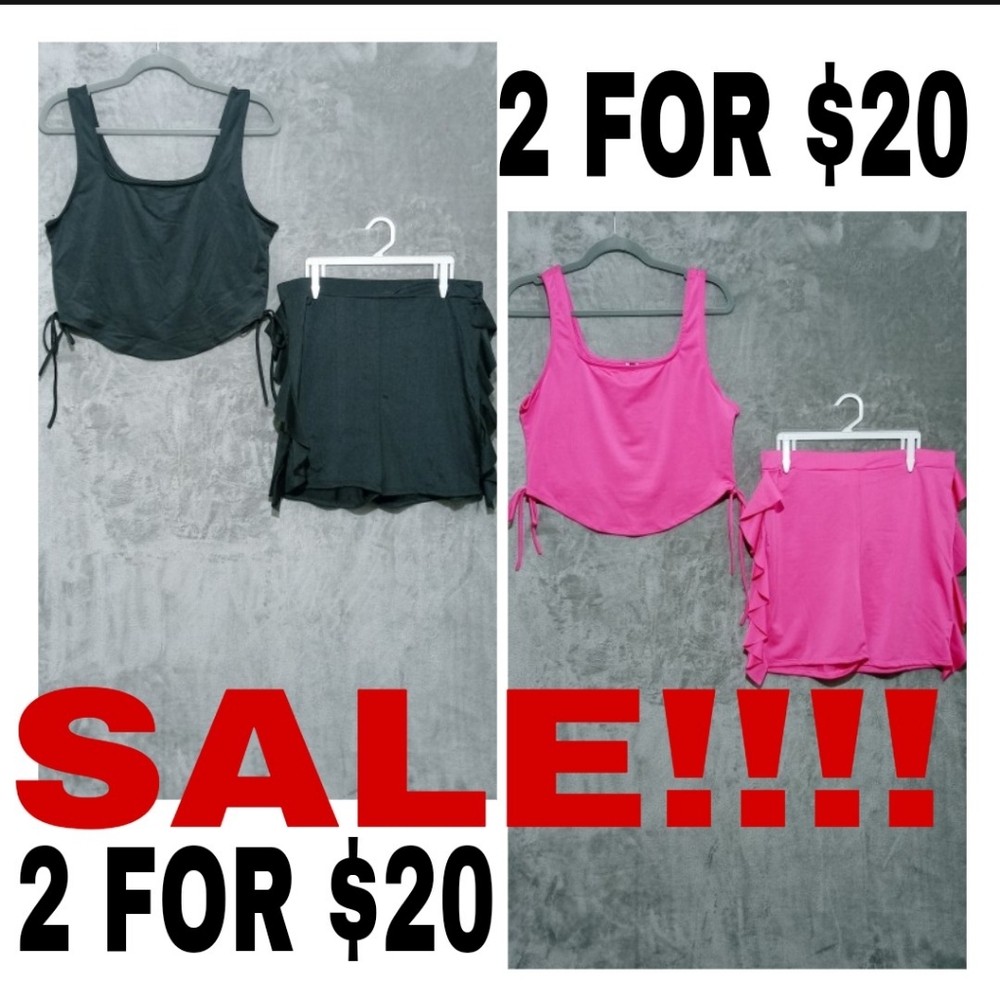 Women's Black and Pink Shorts Set With Ruffle